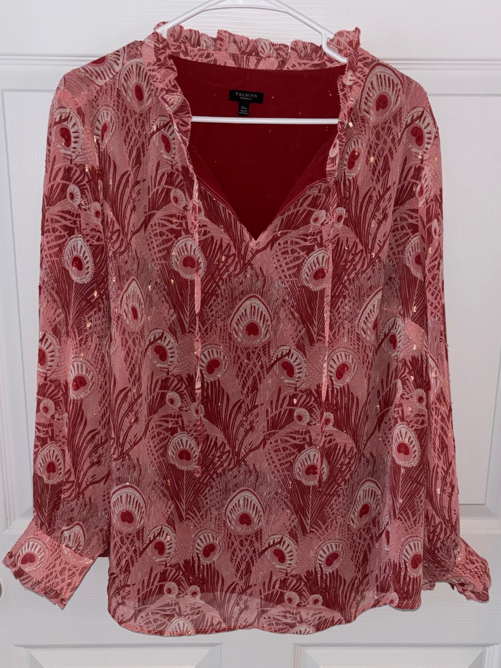 Talbots Pink Peacock Print Blouse Sz 2xp